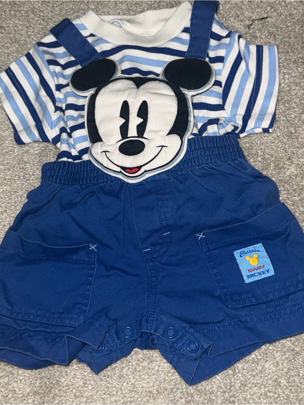 Disney Blue Striped Mickey Overalls Romper